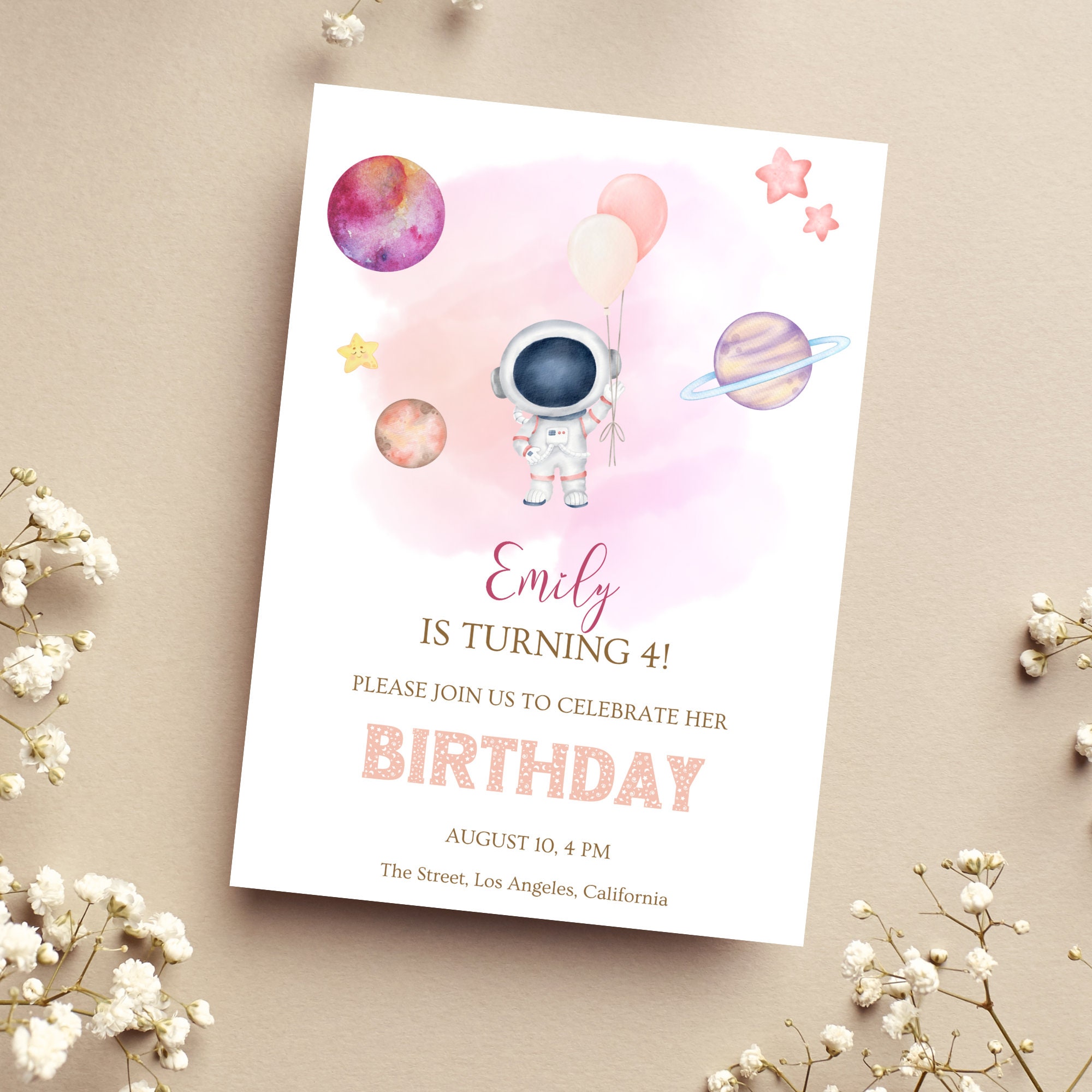 Outer Space Invitation Template Birthday Girl Baby Astronaut Girl