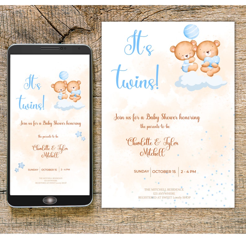Editable Twins Baby Shower Invitation / It's Twins / Baby Etsy