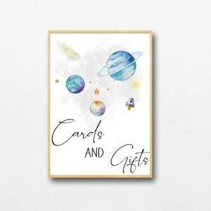 Cards and Gifts, Space Party Sign, Outer Space Birthday Sign, Signs Planets Astronaut, Party Decor Gifts, Party Table Decor, BB12