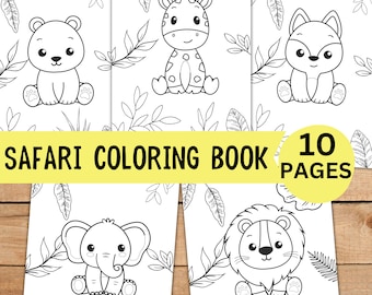 Printable Safari Animals Coloring Pages for Kids, 10 Coloring Pages for Toddler, Coloring Sheets Book, Coloring Book, Improve Motor Skills