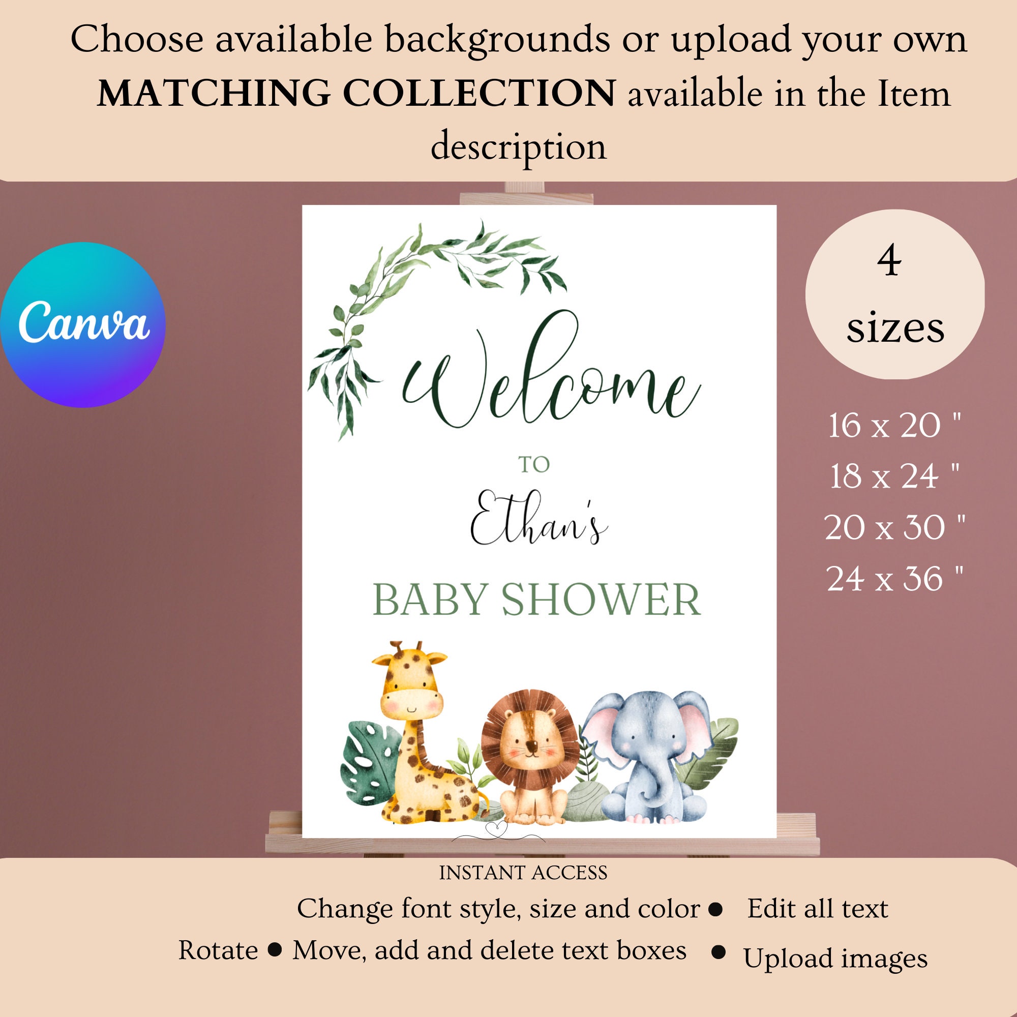 Safari Baby Shower Invitation Template, Editable and Printable, Safari ...