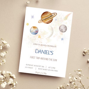 Outer Space Invitation Template, Editable and Printable, Birthday Astronaut Party, First Birthday, Planets Moon and Stars, Galaxy Boy, BB11