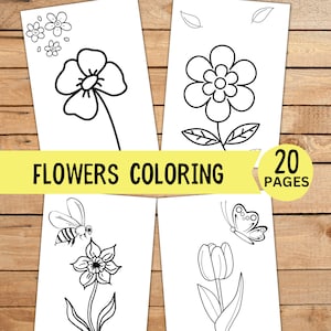 Simple Flower Coloring Pages for Kids , 20 Flower Coloring Sheets, Flower Birthday Activity, INSTANT DOWNLOAD, Kids Coloring Book, Toddler