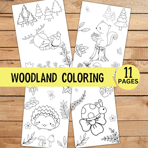 Woodland Animals Coloring Book, Kids Printable Pages (PDF)