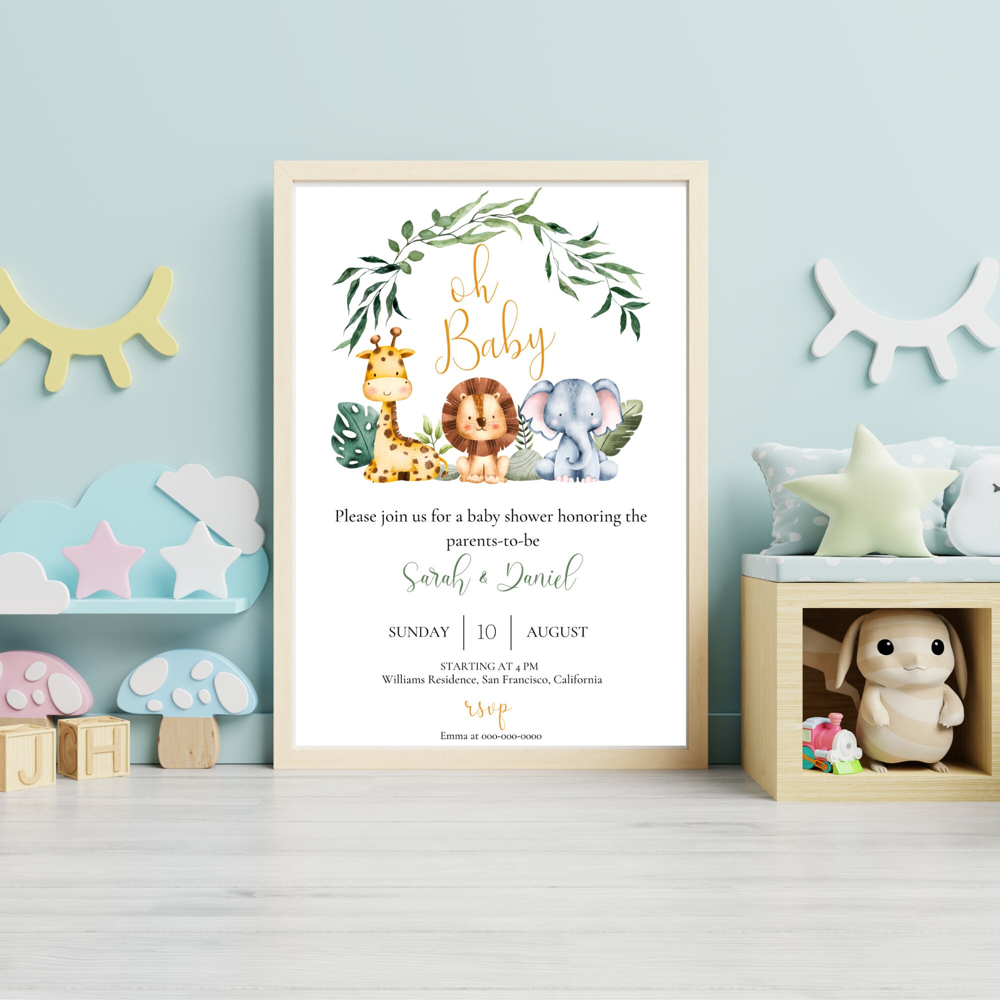 Safari Baby Shower Invitation Template, Editable and Printable, Safari ...