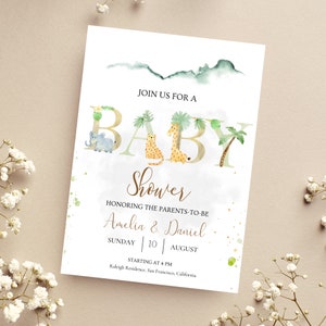 Safari Baby Shower Invitation Template, Wild Animals Jungle Invitation, Baby Boy Girl Invitation, Gender Neutral, Safari Animals, BD24