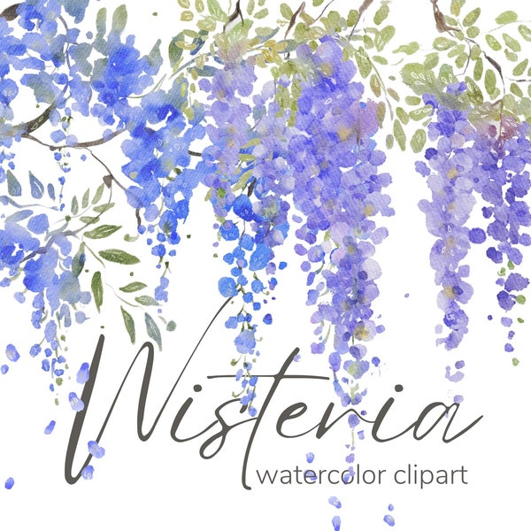 Wisteria Watercolor Clipart PNG, Purple Blue Flowers Clipart, Watercolor Wreath Clipart, Télécharger Floral Clipart