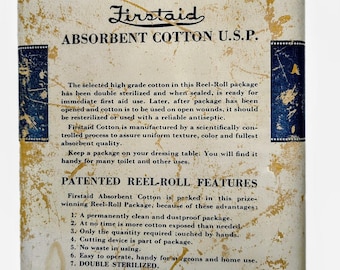 Vintage Första hjälpen-absorberande bomull U.S.P. Rullepaket i metallplåt