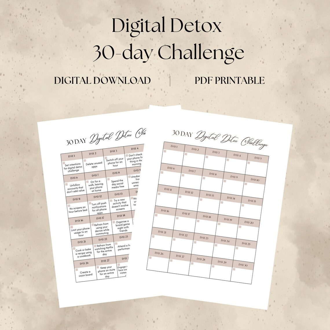Digital Detox 30 Day Challenge Printable Tracker Digital Template ...