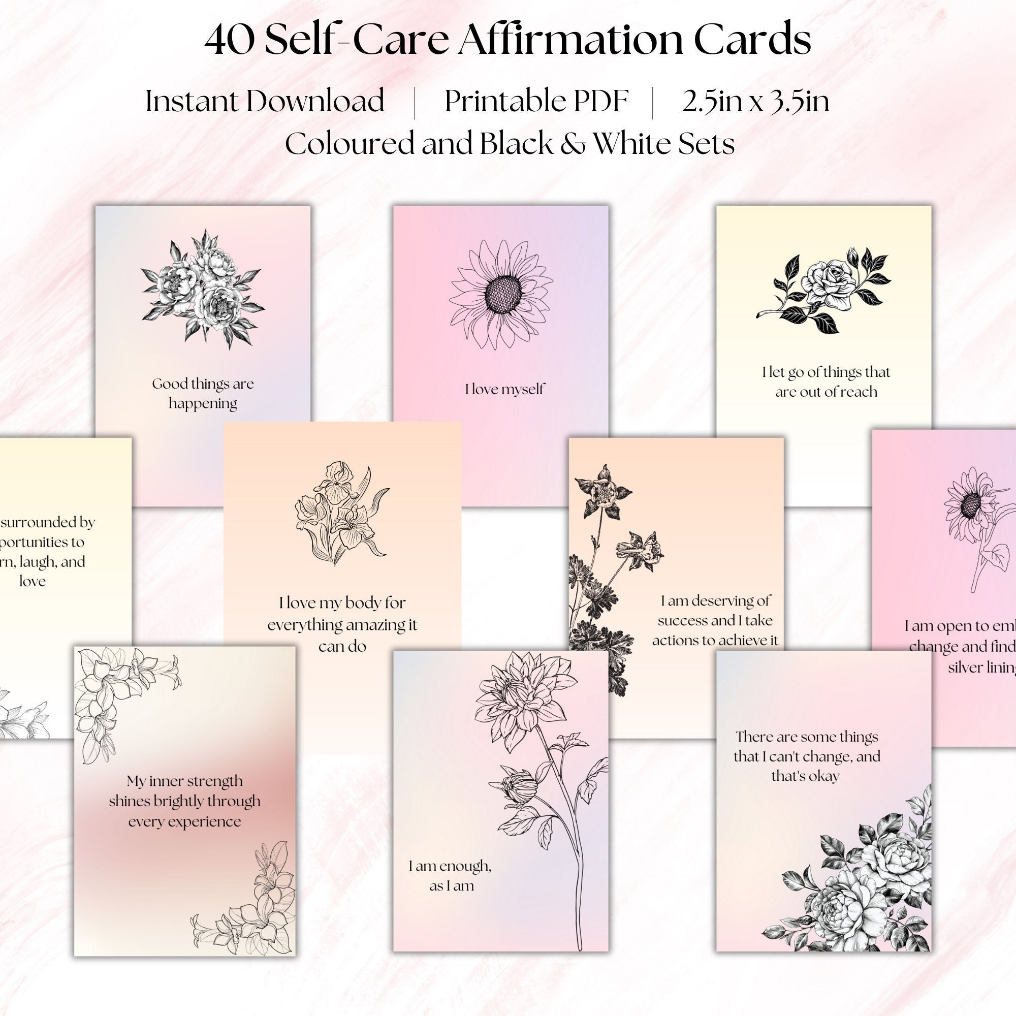 Self Care Affirmation Card Coloured Art Print Self Love Printable ...