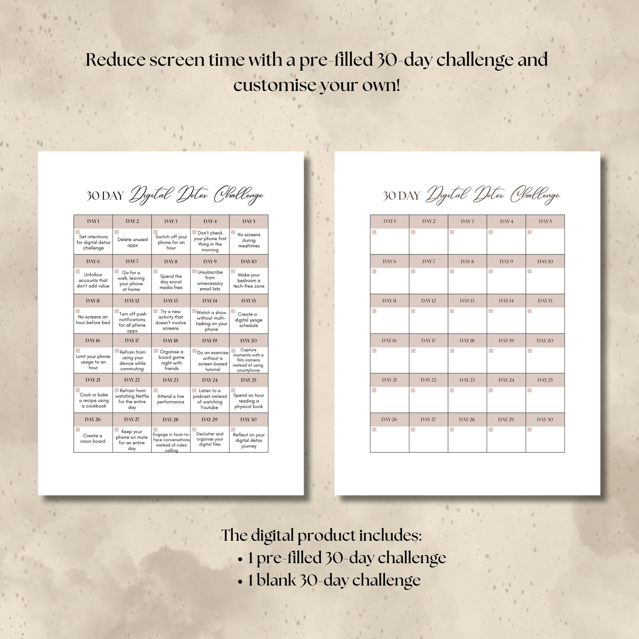 Digital Detox 30 Day Challenge Printable Tracker Digital Template ...