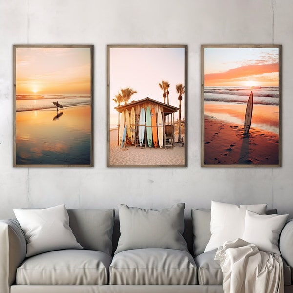 Cali Sunset and Surfing, Surfer Photographs, Sunset Colors, Poster, Instant Download, AI Images, Gift, Gallery, Beach Decor, Hippie, Surf