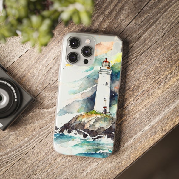 Watercolor Nautical Lighthouse Phone Case, All Samsung and iPhone models, iPhone 14 Pro Max, 13, 12, 11, X, Xr 8+, 7, Gift for Him, Her