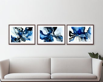 Abstract Blue Water Digital Wall Print Art,3 AI Oil Abstract Posters,Impressionist,Download,White,Minimal,Gift,Him,Her,Portraits,Home Decor