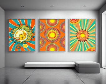Boho Chic Sun Modern Digital Wall Print Art,3 AI Oil Abstract Posters,Impressionist,Download,Stars,Bright,Gift,Him,Her,Portraits,Home Decor
