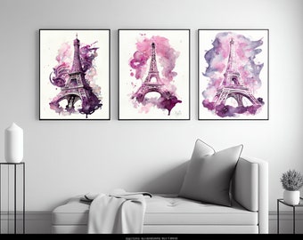 Pink Paris Eiffel Tower Digital Wall Print Art,3 AI Oil Posters,Impressionist,Download,France,Girl,Cute,Gift,Him,Her,Portraits,Home Decor