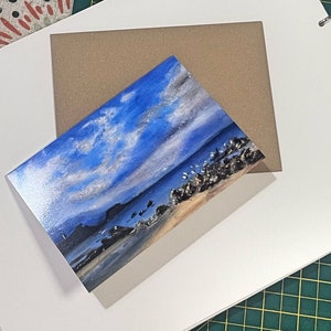 Carte de voeux - Peinture écossaise de paysage marin de plage (vierge à l'intérieur)
