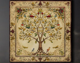 Yggdrasil Tree of Life Canvas Print: Celtic Birds & Trees Wall Art