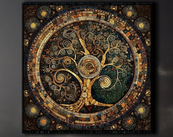 Yggdrasil Canvas Print: Tree of Life Mandala, Stained Glass Celtic Wall Art