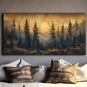 Pine Forest Sunset Canvas Print: Rustic Mountain Home Decor