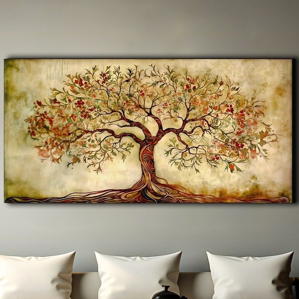 Yggdrasil schilderij canvas print, levensboom decor, moderne kunst aan de muur, rustieke wand decor, symbolische kunstwerken, renaissancekunst