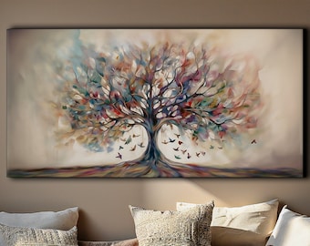 Yggdrasil Painting Canvas Print, Tree of Life Décor, Abstract Wall Art, Soft Watercolor, Symbolic Artwork, Colorful Décor, Unique Art Gift