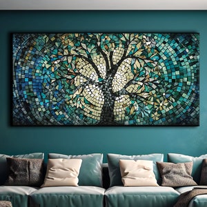 Tree of Life Mosaic Painting, Stained Glass Canvas Print, World Tree Wall Art, Fine Art Yggdrasil, Tree Lover Gift, Interconnectedness