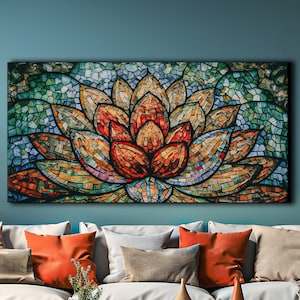 Lotus Flower Stained Glass Canvas Print: Zen Mosaic Art