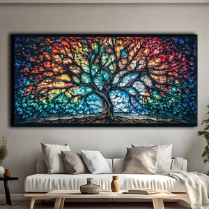 Yggdrasil Stained Glass Canvas, Mosaic Tree of Life, Celtic Wall Art, Yggdrasil Wall Art, Norse Mythology Gift, Stained Glass Print