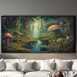 Fungi Jungle Canvas Print: Psychedelic Mushroom Forest Wall Art