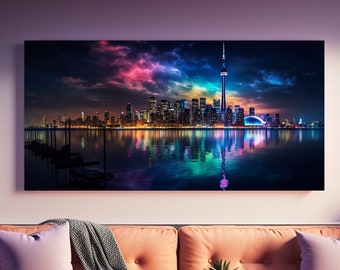 Toronto Skyline Night Canvas Print: Colorful Urban Photography Art
