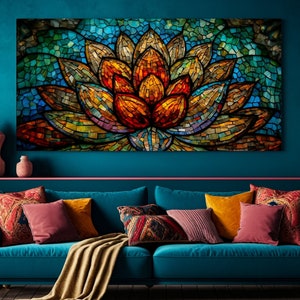 Zen Lotus Flower Canvas Print, Mosaic Stained Glass Effect, Meditation Lover Gift, Relaxing Home Decor, Spiritual Wall Art, Peaceful Art