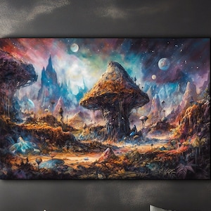 Magic Mushroom Canvas Print: Psychedelic Goblincore Art