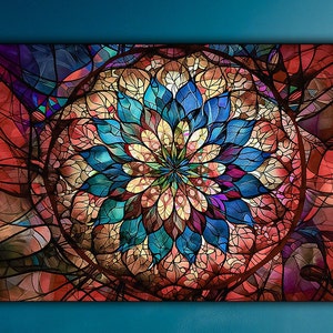 Canvasafdruk: gebrandschilderd glas Flower of Life: spirituele zenkunst