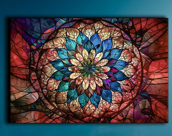 Flower of Life Stained Glass Canvas Print: Spiritual Zen Art
