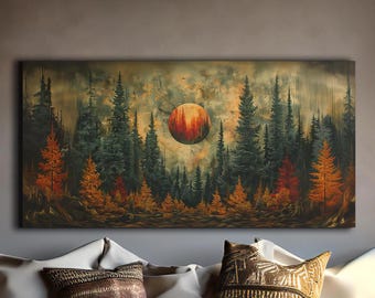 Enchanted Forest Canvas Print: Autumn Moon Surreal Landscape Wall Art