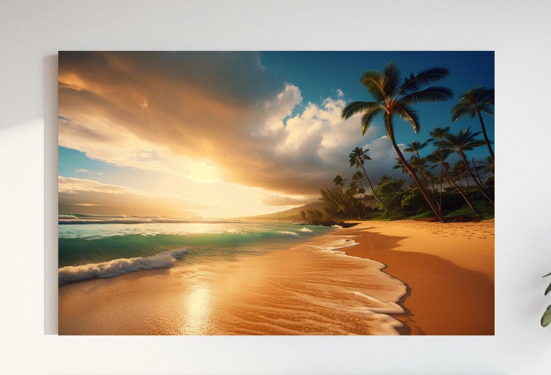 Hawaiian Sunset Canvas Print Tropical Wall Art Ocean Lover Etsy