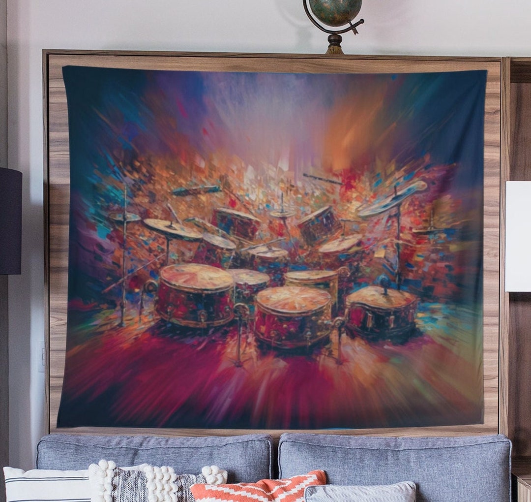 Drum Wall Tapestry, Abstract Drum Artwork, Music Tapestry, Music Studio