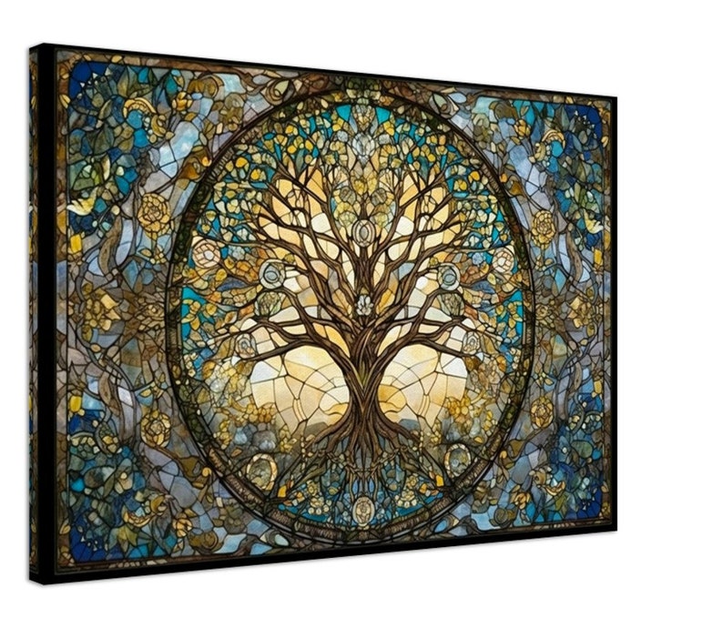 Yggdrasil Painting Canvas Tree of Life Artwork Stained Glass Etsy