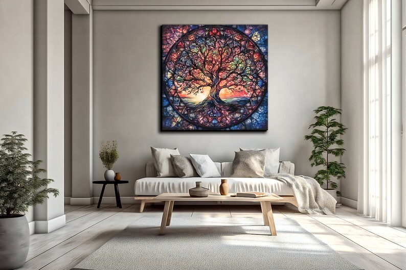 Tree of Life Mandala Yggdrasil Painting Canvas Stained Glass Etsy