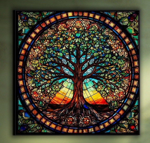 Stained Glass Tree - 40x50cm (16x20in) / Rolled Canvas (No Frame) / None