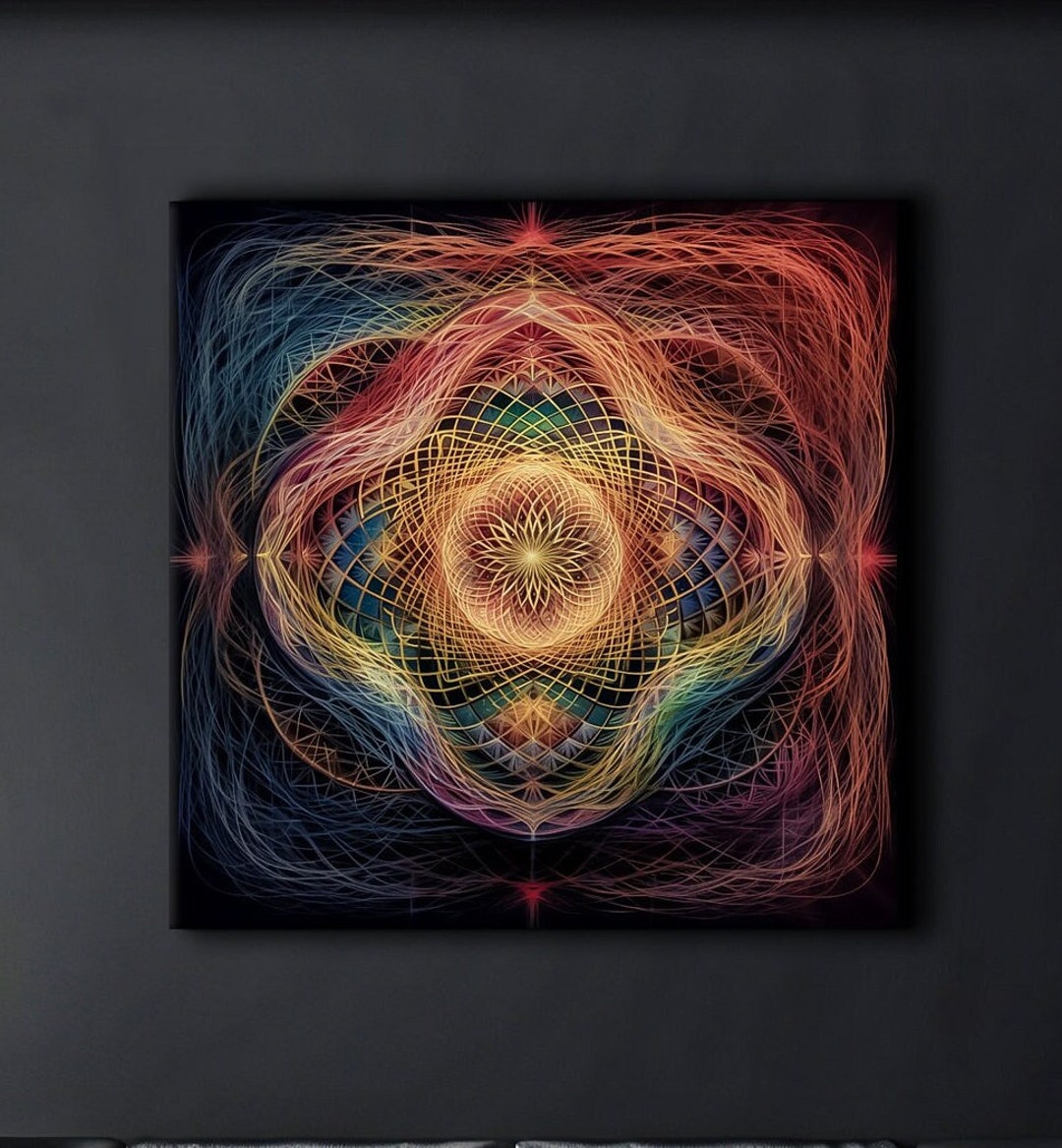 Sacred Geometry Canvas Print, Abstract Spiral Mandala Painting, Golden Ratio Décor, Fractal Wall 