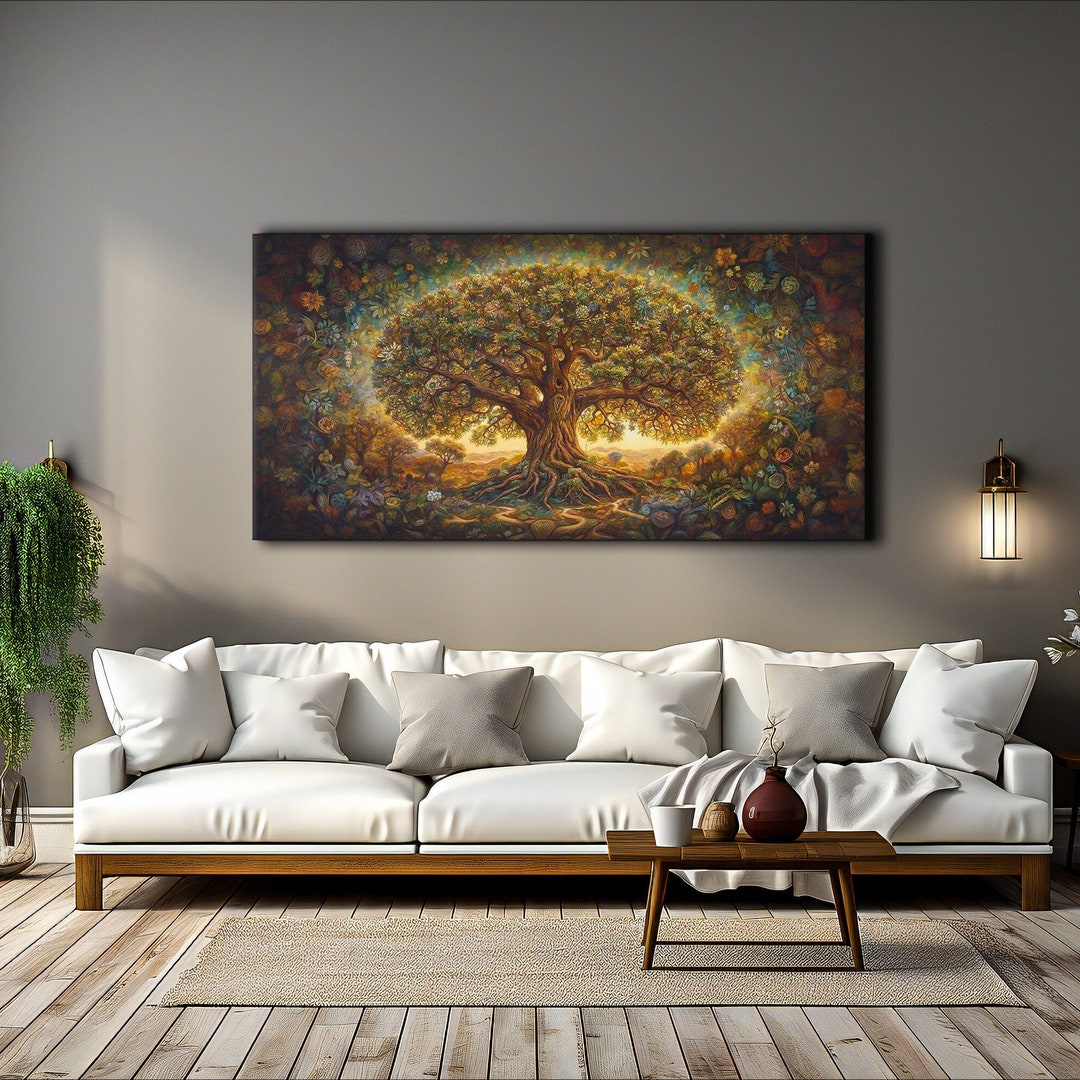Yggdrasil Canvas Print, Tree of Life Painting, Vibrant Floral Wall Art ...