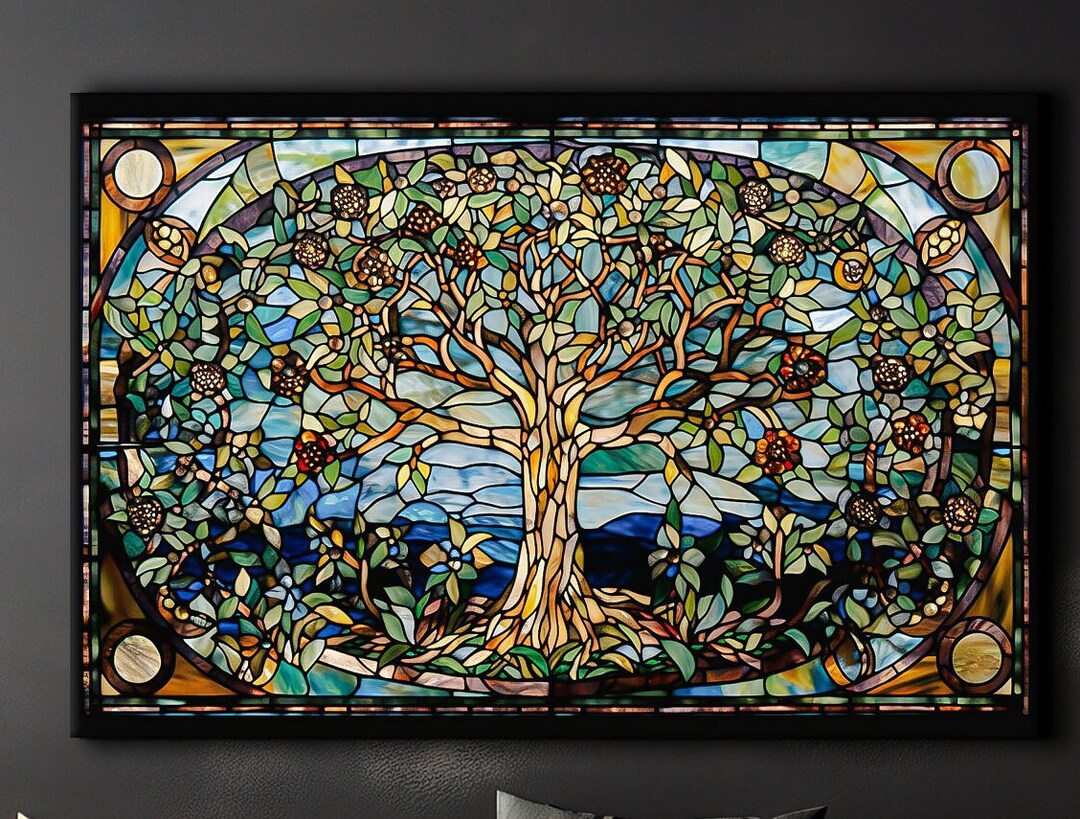 Yggdrasil Stained Glass Painting, Tree of Life Artwork, Fine Art Canvas