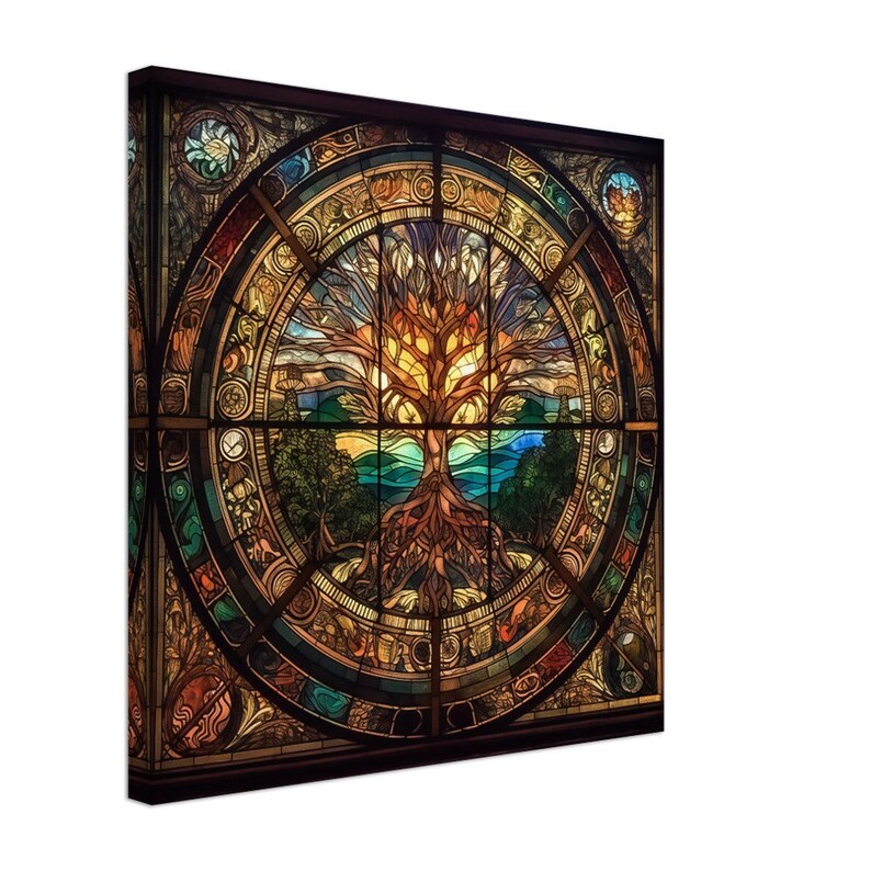Yggdrasil Canvas Mandala Tree of Life Painting Stained Glass Etsy