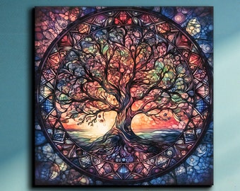 Tree of Life Mandala Canvas: Yggdrasil Stained Glass Print