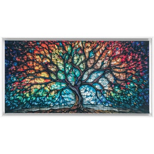 Yggdrasil Framed Stained Glass Canvas, Mosaic Tree Of Life, Celtic Wall Art, Yggdrasil Wall Art, Norse Mythology Gift, Stained Glass Print