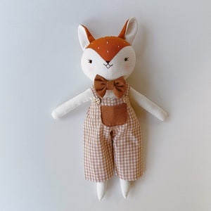 Fox Doll Animal Cloth Doll, Handmade Linen Doll, Stuffed Animal Toy For Woodland Nursery, Baby Shower, Fox Sewing Doll image 1