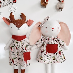 CHRISTMAS Lalka renifer króliczek, ręcznie robiona lalka świąteczna, spersonalizowany prezent świąteczny dla dzieci, ręcznie robione dekoracje, wypchane zwierzęta zabawka króliczek
