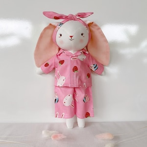 Pink Pajamas Bunny Doll, BaBy Cotton Doll, Doll With Clothes, Heirloom Doll, Fabric Doll, Bunny Rag Doll, Gift For Kids